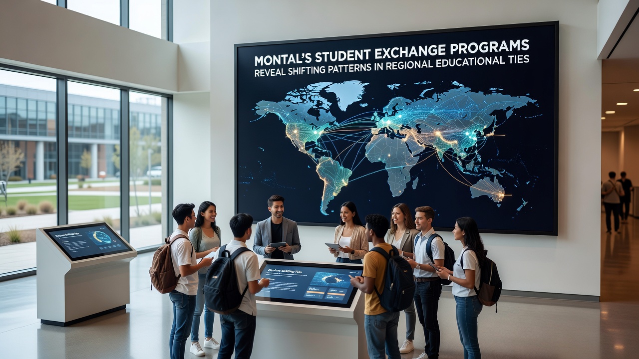 Group of international students reviewing course materials during a Montal exchange orientation session